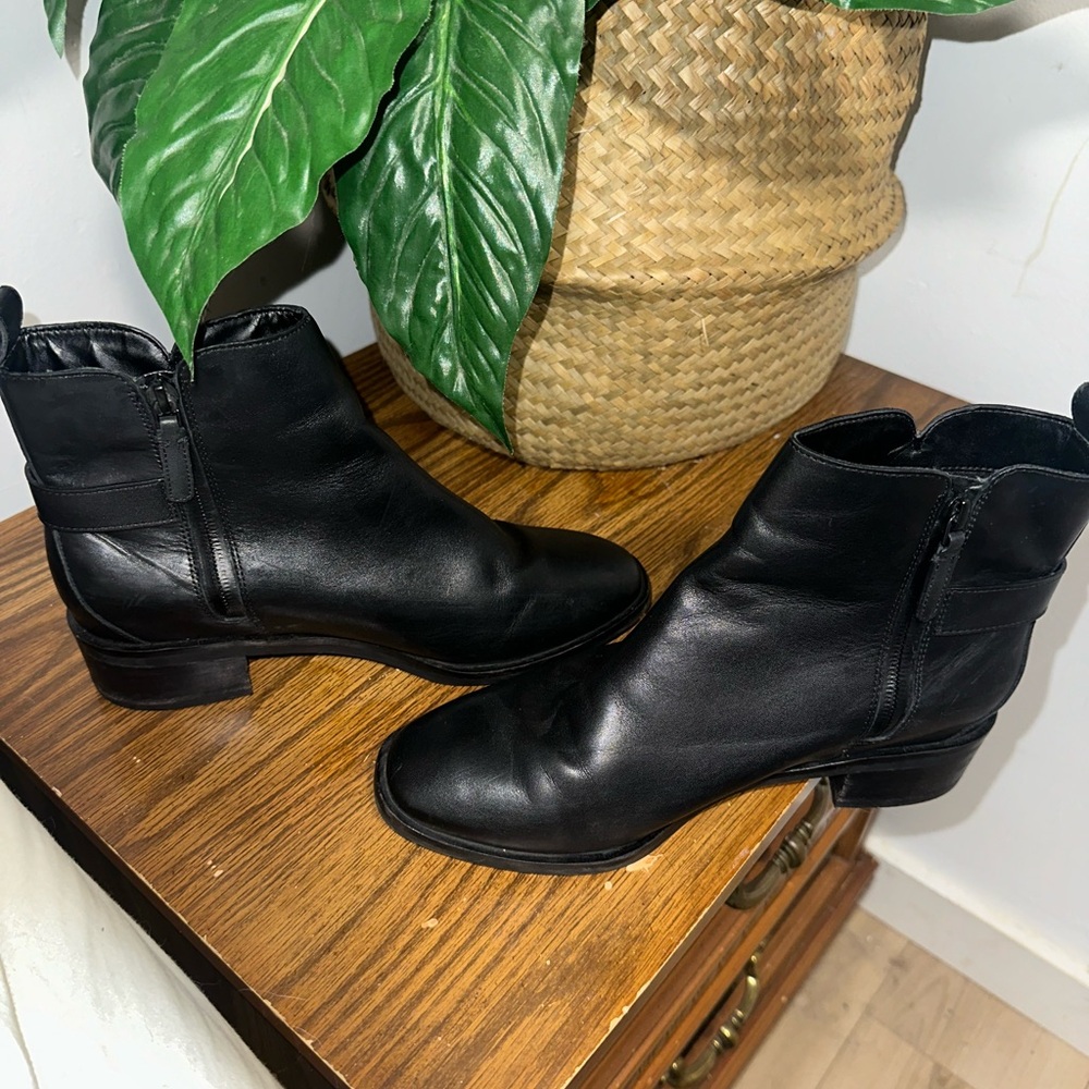 Cole Haan Kimberly Leather Waterproof Ankle Booties with Gold Buckle - Picture 5 of 8